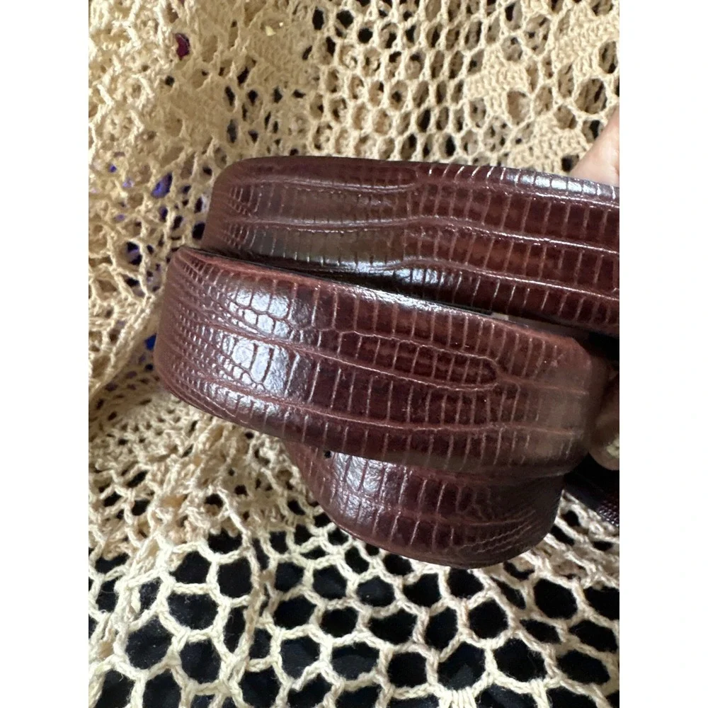 Mens Brown Lizard Embossed Leather Belt Made in Italy Gold Buckle 36/90 010722